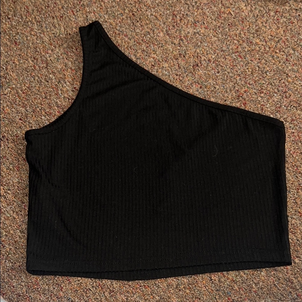 SHEIN OneShoulder Crop Top Black Size Medium